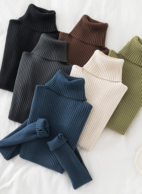 堆堆高领加厚套指毛衣女秋冬新款打底衫洋气修身长袖针织衫上衣