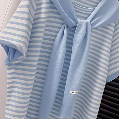 韩版时尚百搭显瘦条纹披肩两件套