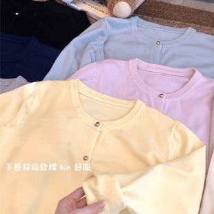 软糯圆领长袖 休闲宽松显瘦单排扣极简毛衣 针织开衫 女早秋2025新款