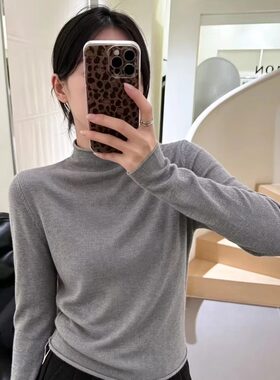 秋冬纯色半高领修身打底毛衣女
