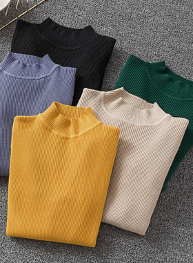 半高领套头毛衣女秋冬新款紧身打底衫女长袖内搭纯色上衣针织衫潮
