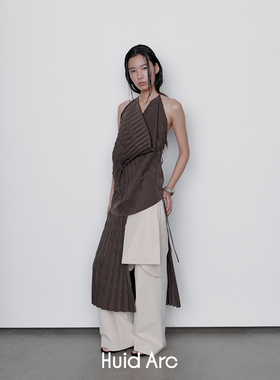 Huid Arc* 25ss 【吊带两件套】v领挂脖褶皱变形上衣/一片式裙片