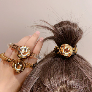 笑脸发绳电话线头绳女扎头发皮筋高弹力耐用发圈不伤发皮套发饰新