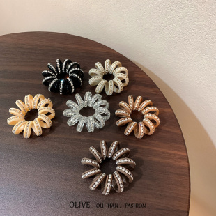 高档镶钻电话线发圈女简约小号发绳韩国少女网红简约皮筋马尾头绳