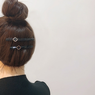 黑色四叶草插梳日韩时尚 发叉后脑勺碎发边夹梳子简约发插刘海夹女