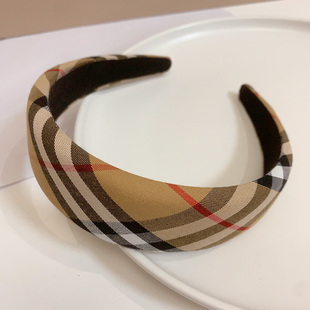 秋冬季 复古格纹发箍海绵增高颅顶头箍防滑压发卡洗脸化妆头饰发饰