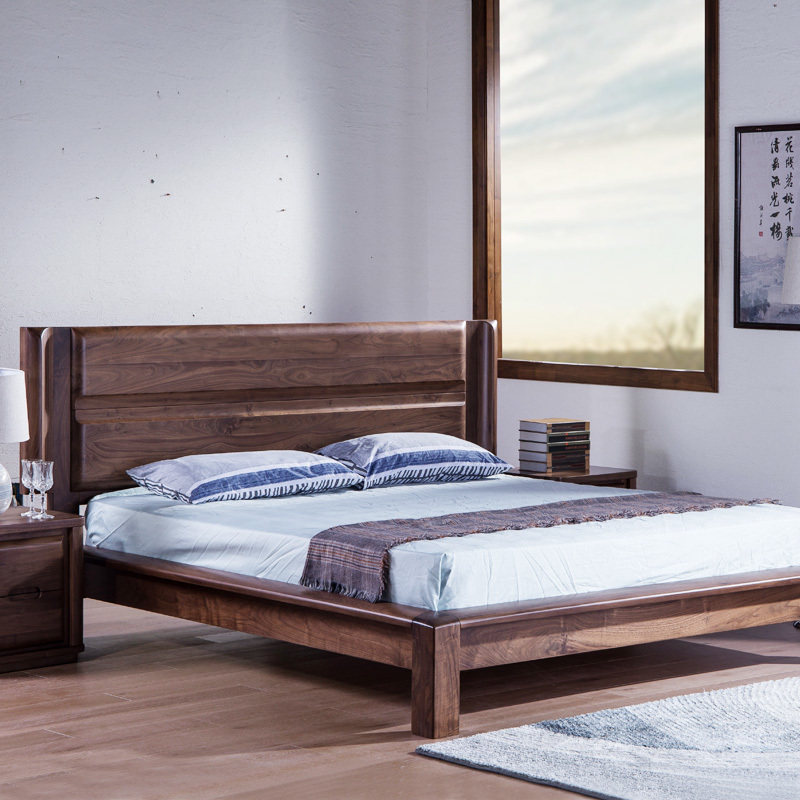 佐必林黑胡桃双人床1.8米主卧婚床实木板床北欧现代简约