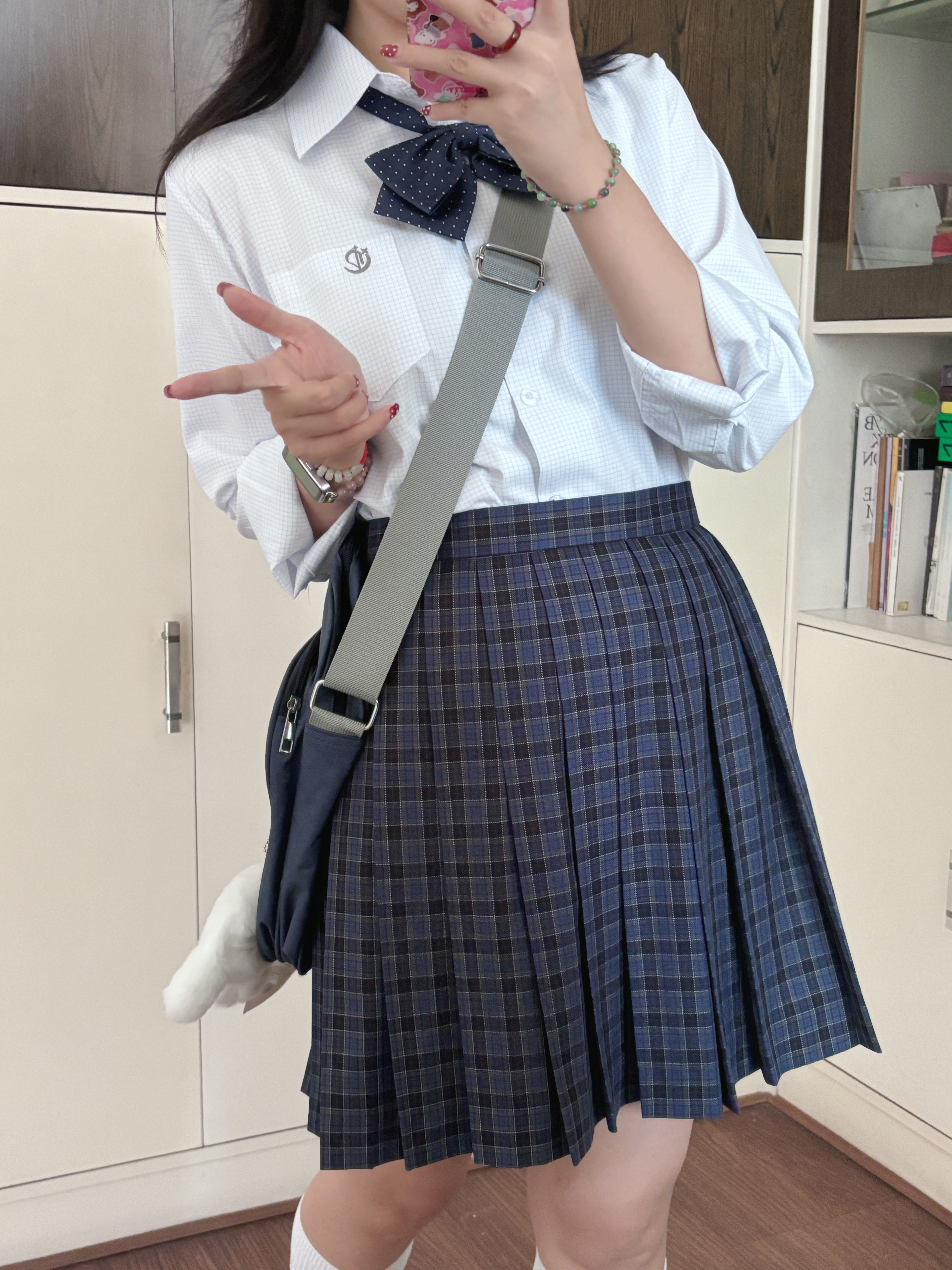 七月半夏原创水色格子JK日系制服校供感学院风角襟长袖衬衫秋冬季