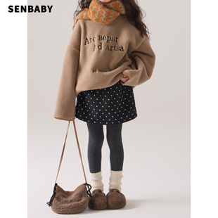 儿童颗粒绒圆领卫衣半身裙两件套 加绒套装 senbaby童装 女童冬季
