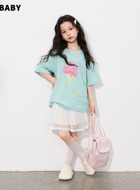 【现货】senbaby童装女童短袖半裙套装夏儿童T恤纱裙短款两件套