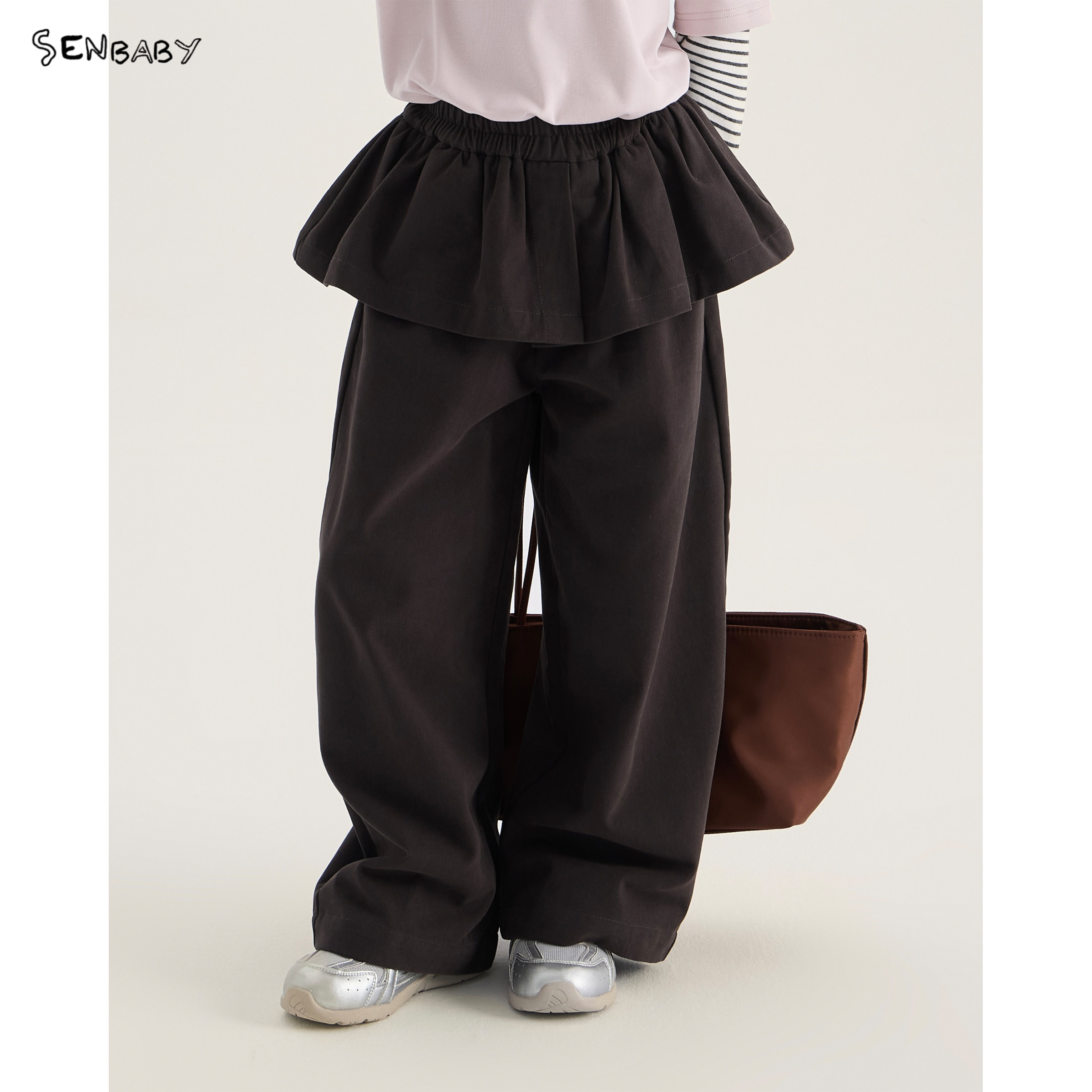 senbaby童装女童长裤2026秋季新款儿童宽松休闲阔腿裤裙围休闲裤图片