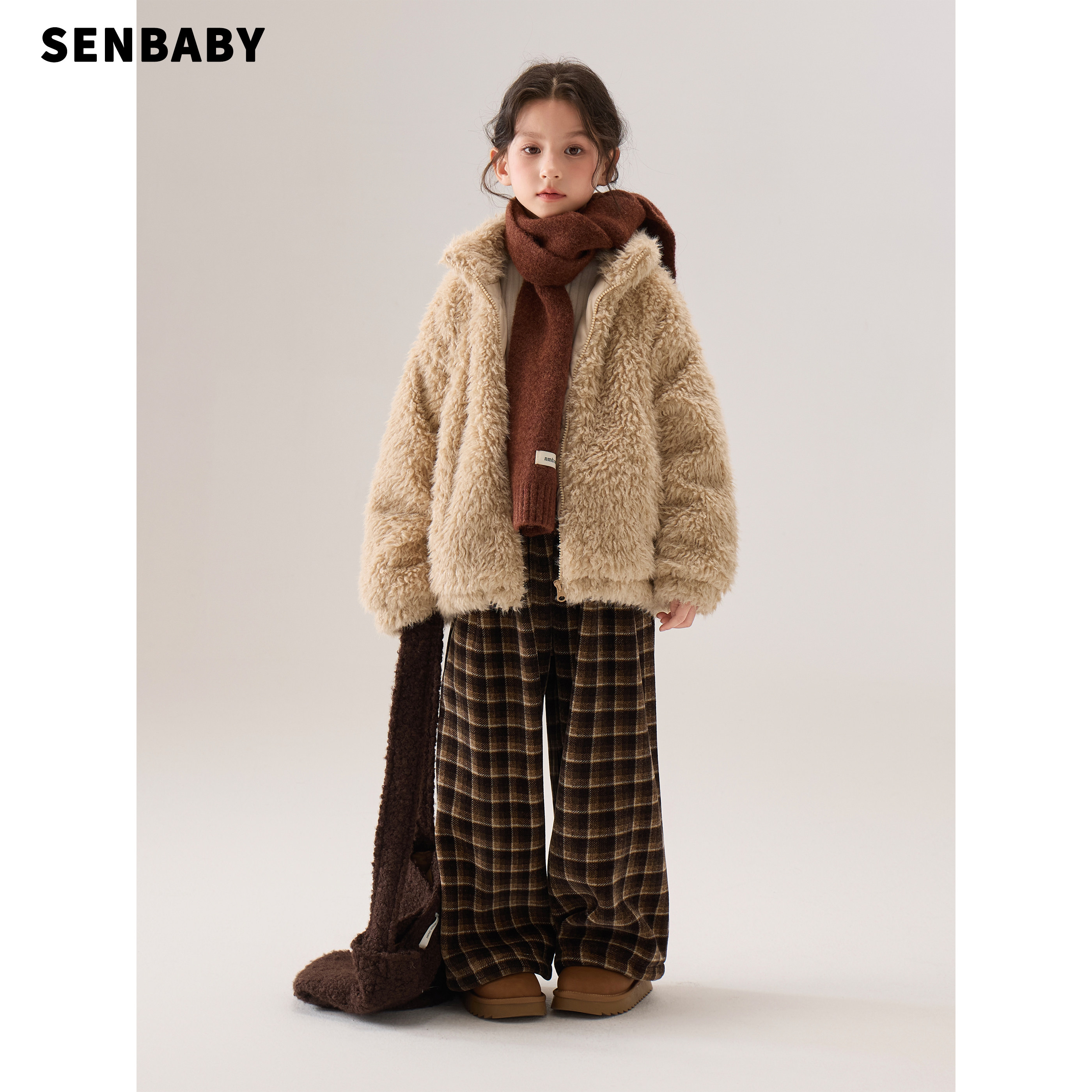 【现货】senbaby童装女童加棉毛绒绒上衣2025冬款儿童毛毛外套