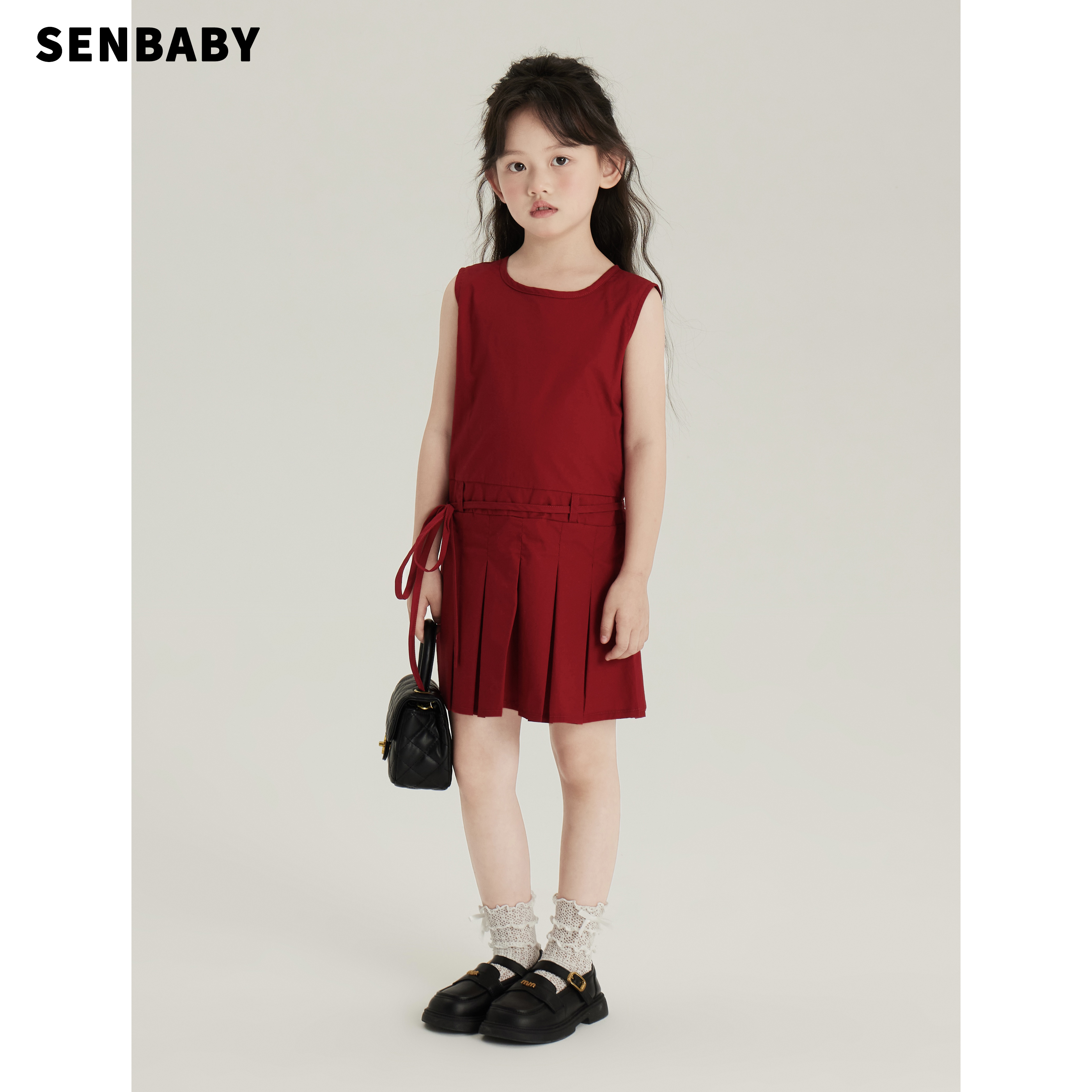 senbaby女童夏季韩版红色连衣裙