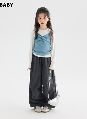 【现货】senbaby童装女童针织吊带套装2026春儿童蓝色吊带两件套