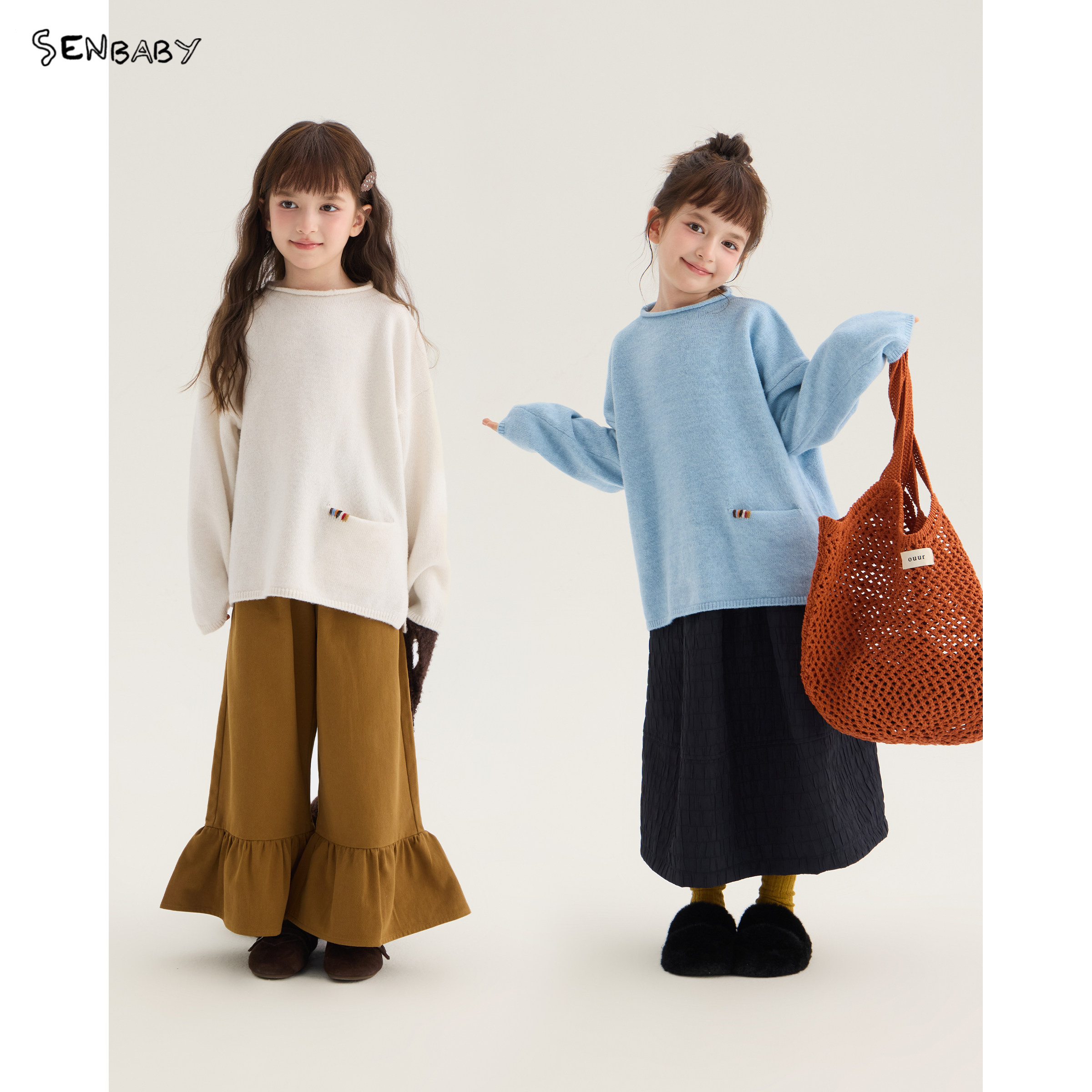 【现货】senbaby童装女童毛衣儿童针织衫2026秋冬新款口袋毛衣