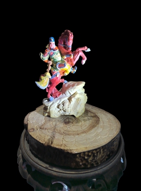 黄杨木雕手工雕刻骑马关公摆件