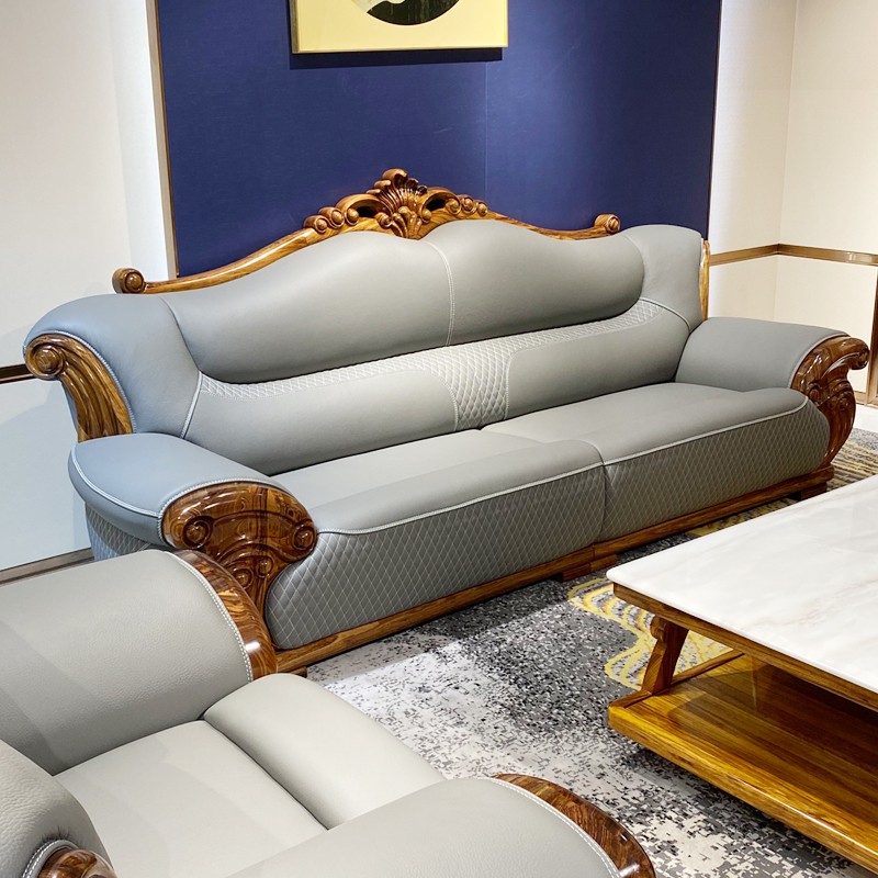 欧洛仕欧式乌金木真皮沙发别墅自建房豪华中式皮艺雕刻沙发