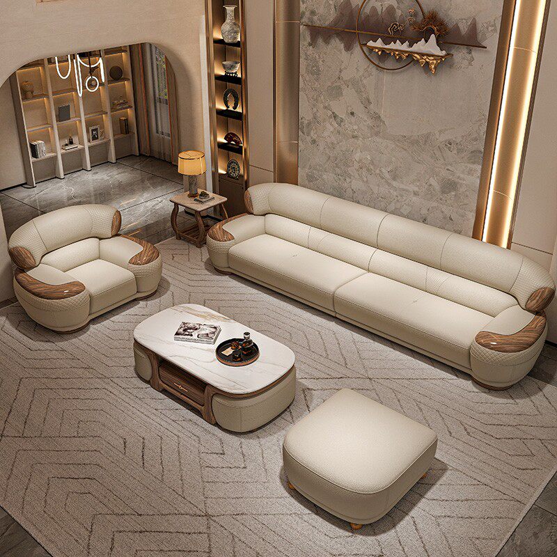 新中式乌金木真皮沙发客厅组合直排实木现代大小户型沙发2025新款