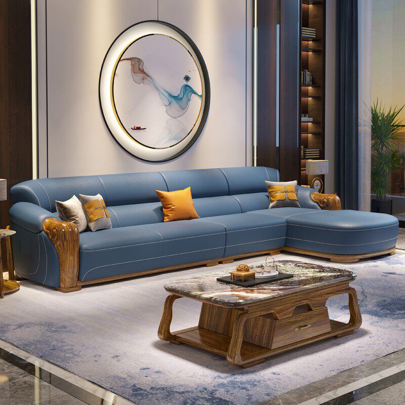 乌金木实木沙发现代新中式轻奢简约小户型客厅吉象真皮转角贵妃