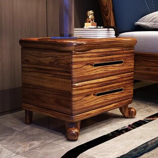 乌金木实木床头柜现代新中式乌金木床边柜轻奢收纳柜子