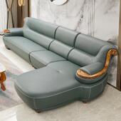 乌金木真皮沙发简约奢华别墅皮艺客厅转角新中式 大小户型实木沙发