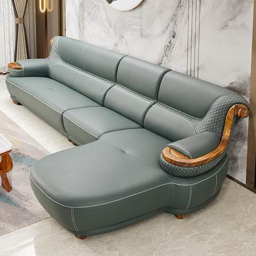 乌金木真皮沙发简约奢华别墅皮艺客厅转角新中式大小户型实木沙发