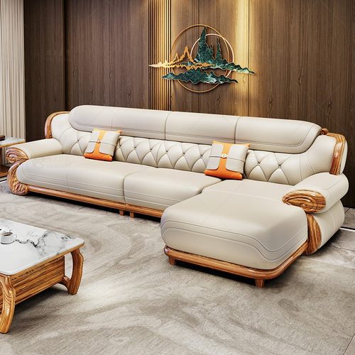 简约新中式金乌木头层牛皮欧式实木沙发现代客厅大小户型真皮沙发