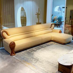 欧洛仕新品乌金木真皮沙发可定制颜色头层牛皮实木沙发中小户型