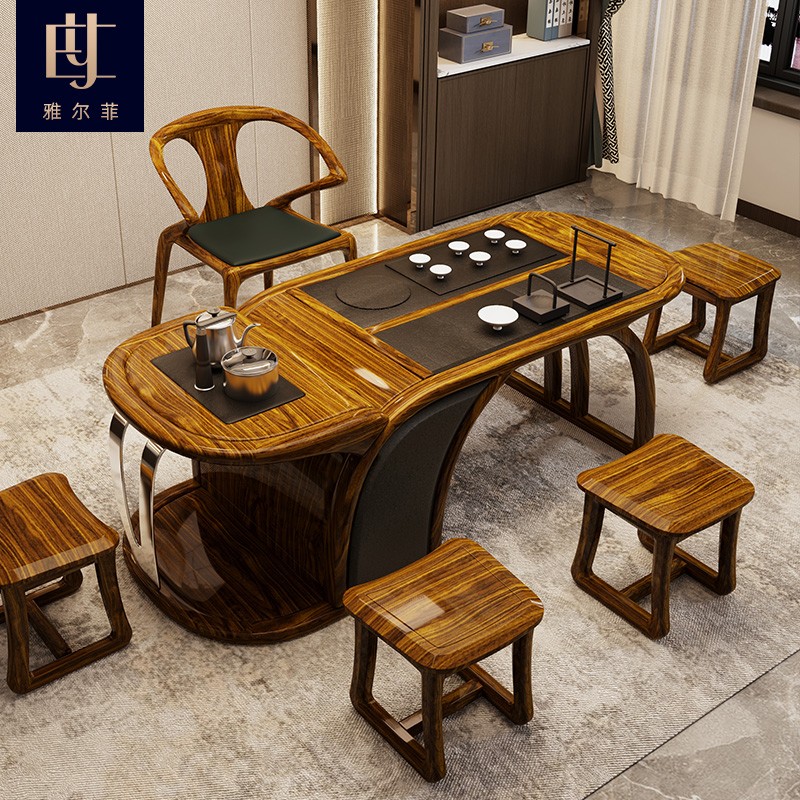 乌金木新中式全实木茶桌椅组合功夫茶几禅意家用办公室茶台洽谈桌