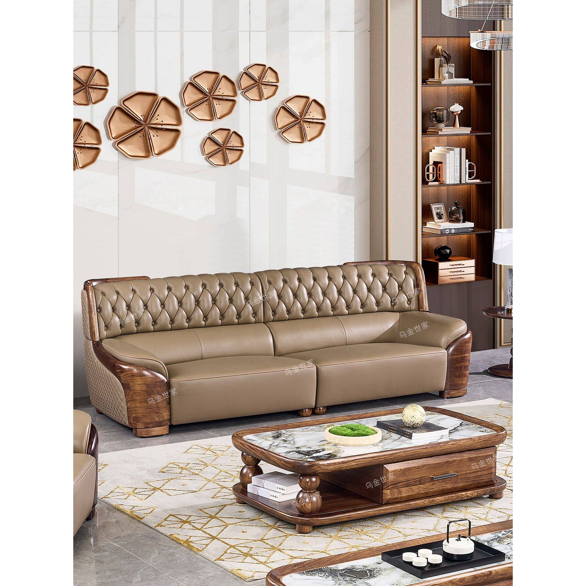 全新中国风乌木真皮沙发层牛皮组合可及豪华典雅的房子欧洲现代直