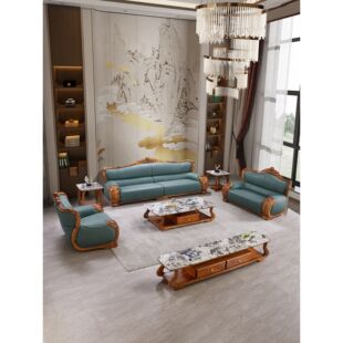 新中式乌金木真皮沙发高端别墅客厅欧式实木头层牛皮佛山家具工厂