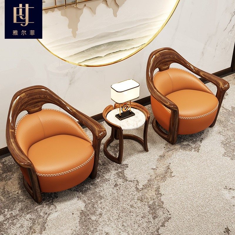 新中式家具北欧实木沙发椅子客厅卧室小户型乌金木休闲椅三件套