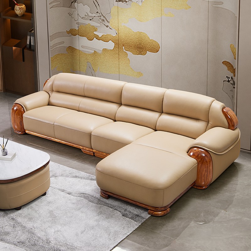 欧式乌金木真皮沙发新中式高端豪华客厅家用实木转角贵妃家具组合