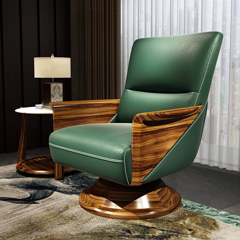 威狮漫单人真皮沙发椅头层牛皮乌金木休闲椅创意单人椅轻奢