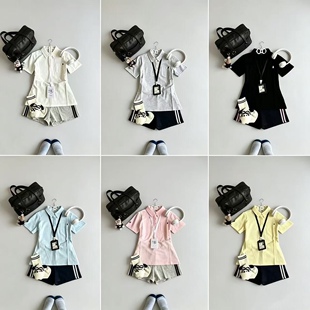 原创Jk制服夏季修身收腰polo衫显瘦女学生校供感运动上衣短裤套装
