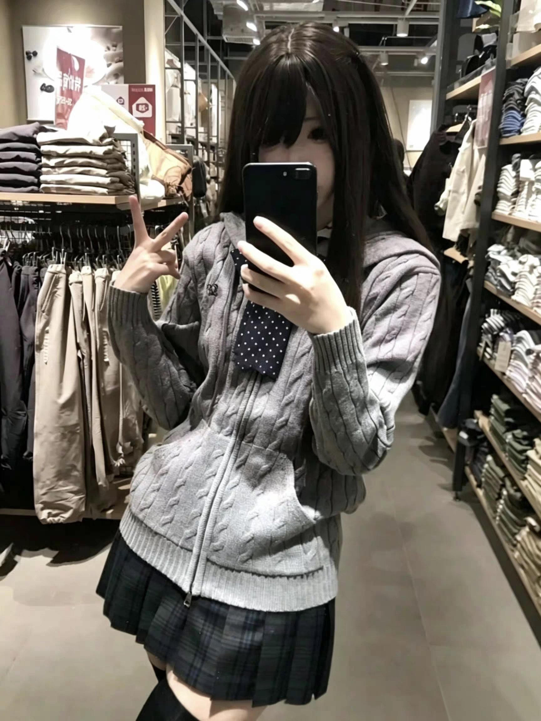 秋冬新款校供感日系Jk制服拉链连帽开衫叠穿凛凛格裙鬼怪领结套装