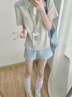 原创Jk制服体操套装夏季百搭新品刺绣polo短袖T恤校供感运动短裤