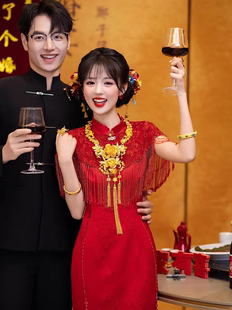新中式旗袍敬酒服新娘高级感酒红色小个子订婚结婚礼服显白回门服