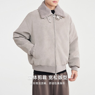 宅男社男装复古老钱风加厚外套男2025冬季新款毛领pu棉服男87749.