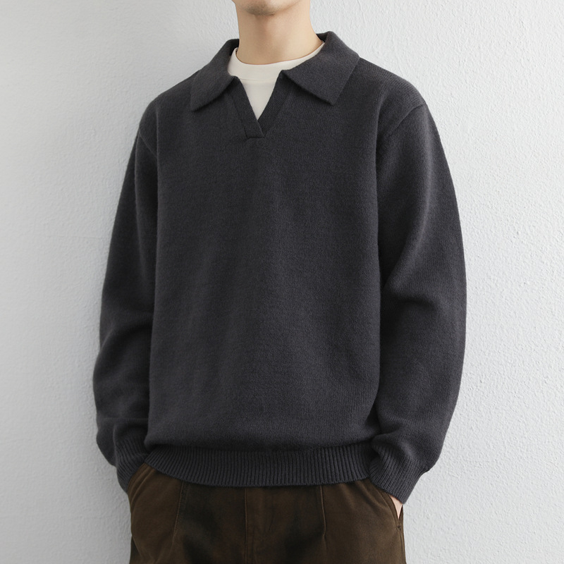 宅男社海鸥领针织毛衣2025款秋冬老钱穿搭高质量男士休闲翻领POLO