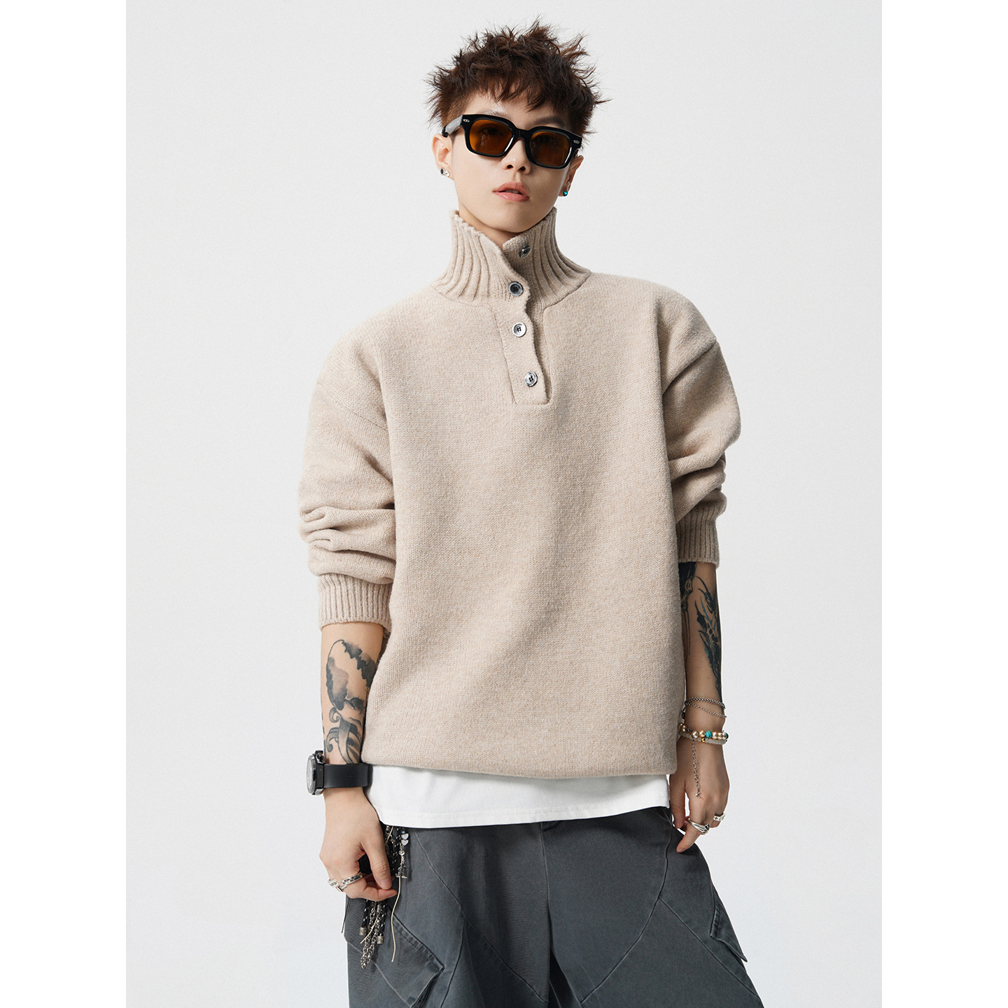 宅男社2025冬季新款男士高领毛衣男款毛针织衫翻领套头线衫上衣男