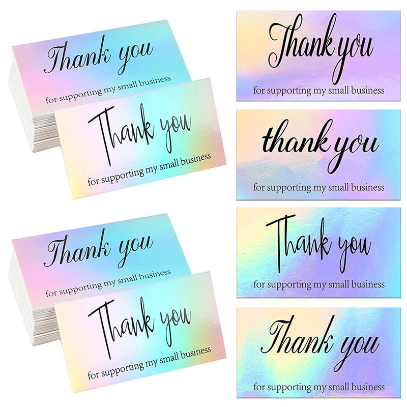 50张/包长方形镭射彩虹贺卡4种样式鲜花花束感谢卡礼品标签装饰
