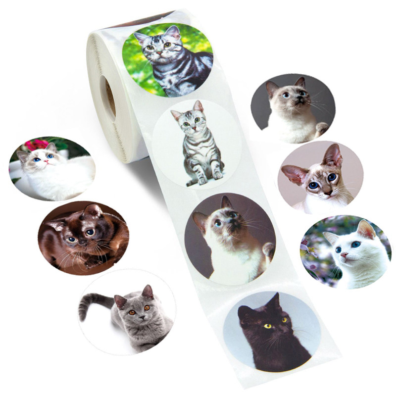 500个/卷可爱猫咪贴纸8种风格小猫标签奖励贴纸用于派对学校装饰
