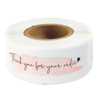 装 订单礼物封口贴纸商务包装 饰标签文具贴纸 卷粉色感谢您 120张
