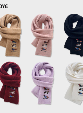 OYDOYC冬季加厚保暖针织围巾男女冬天可爱腊肠狗刺绣羊毛红色围脖