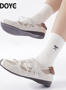 OYDOYC 蝴蝶结袜子女纯棉学院风白色长袜甜美简约百搭jk中筒袜