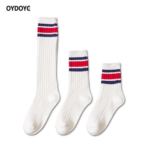 OYDOYC 秋冬季美式三条杠运动长袜女粗线条纹中筒袜小腿袜堆堆袜