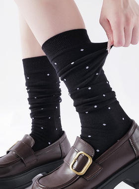 OYDOYC 黑色小波动小腿袜女夏季薄款日系百搭j高筒长袜纯棉长筒袜