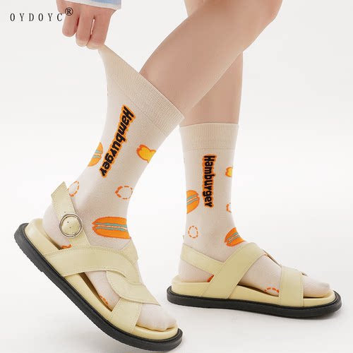 OYDOYC 韩版日系个性小众潮袜女生秋冬插画动漫中筒袜棉袜ins女袜
