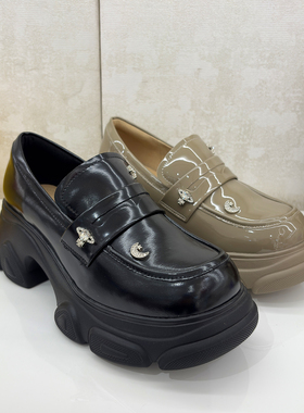 康莉厚底乐福鞋24年秋新款老钱风高跟宽脚增高圆头小皮鞋KYQ46609